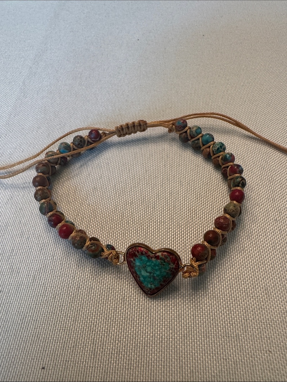 Beaded Heart Charm Bracelet - Turquoise & Red
